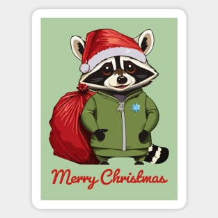 Merry Christmas - Raccoon, AKA a Trash Panda, Dressed as Santa Claus Magnet